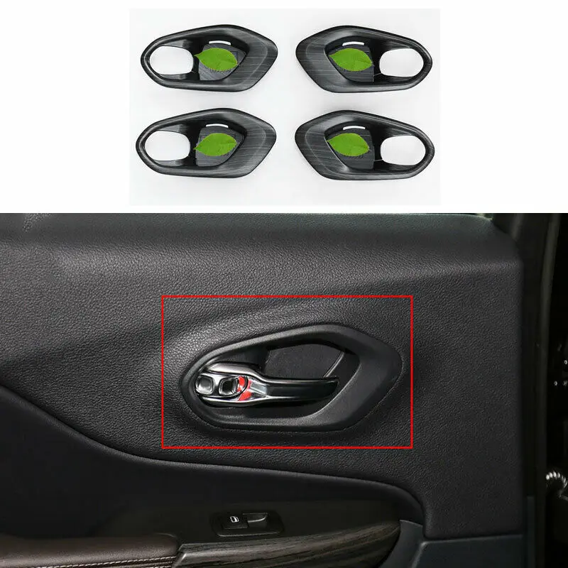 

Fit For Jeep Cherokee 2014-2020 Black Wood Grain Inner Door Bowl Cover Trim 4PCS