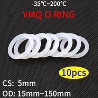 10pcs vmq o ring seal gasket cs 5mm od 15 150mm silicone rubber insulated waterproof washer round shape white nontoxi