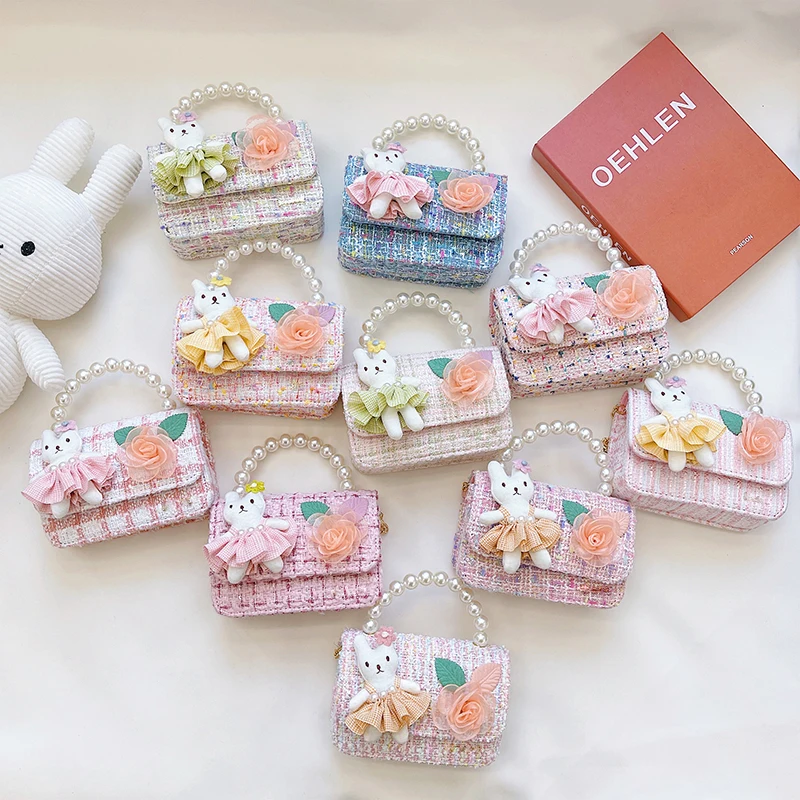 

2022 Kids Purses and Handbags Mini Crossbody Cute Girls Pearl Hand Bags Tote Little Girl Small Coin Pouch Party Purse Gift