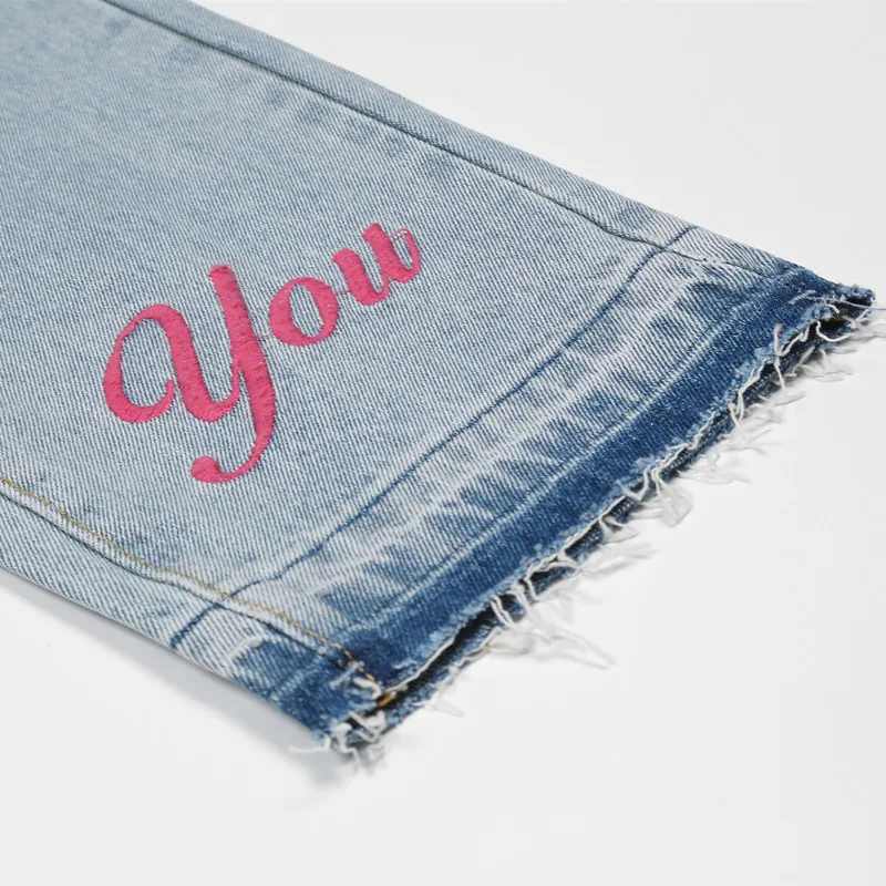 2022 Kpop Letter Embroidery Hip Hop Goth Jeans For Men Y2K Pants Elegant Straight Women Casual Denim Trousers Vaqueros De Hombre