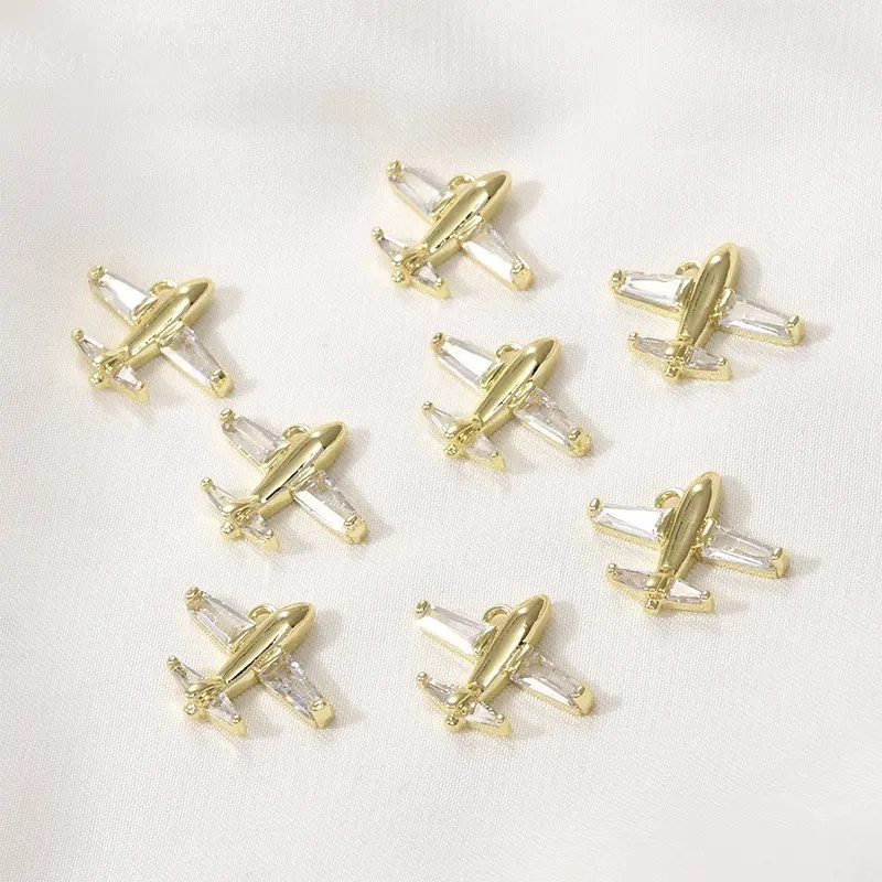 

2PCS 14K Gold Filled 13.4*16.9mm Embedding Zircon Charm Pendant DIY Handmade Jewelry Material Aircraft Bracelet Pendant Material
