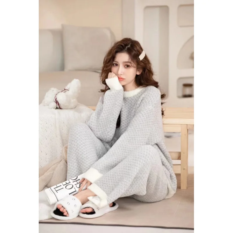 2023 Autumn and Winter New Soft Pajamas Women's Thickened Long-Sleeved Trousers Cute Loungewear Cartoon Suit