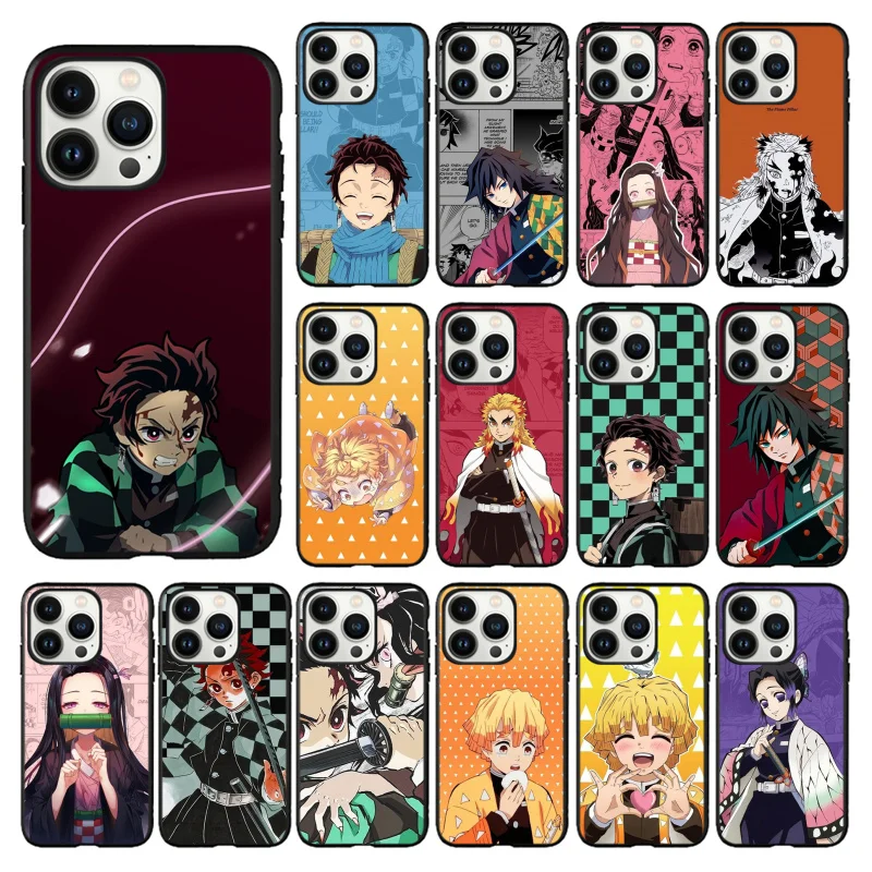 

Demon Slayer Kimetsu Kamado Phone Case for iPhone 14 13 12 11 Pro MAX X XS Max XR Mini SE 7 8 Plus Black Funda Coque Case