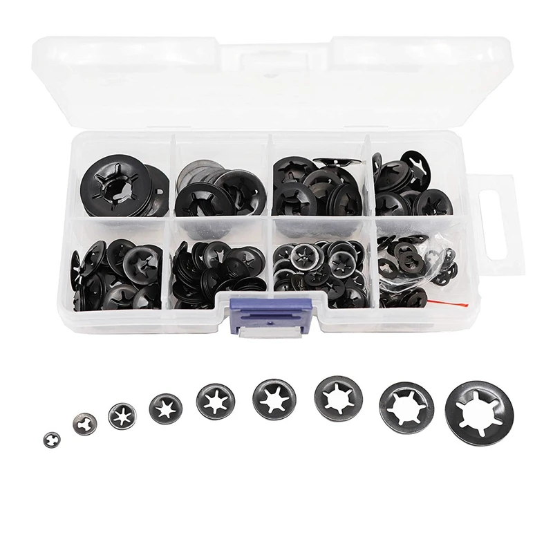 

260Pcs M2-M12 Tooth Starlock Push On Locking Washers Speed Clips Fasteners Assortment Quick Speed Locking Washers