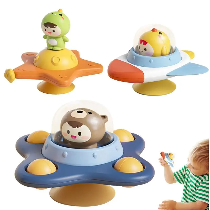 

3Pcs/Set Baby Spinner Toys with Suction Base Cartoon Bear Dinosaur Chick Teether Toys for High Chair Food Tray Bathroom Wall