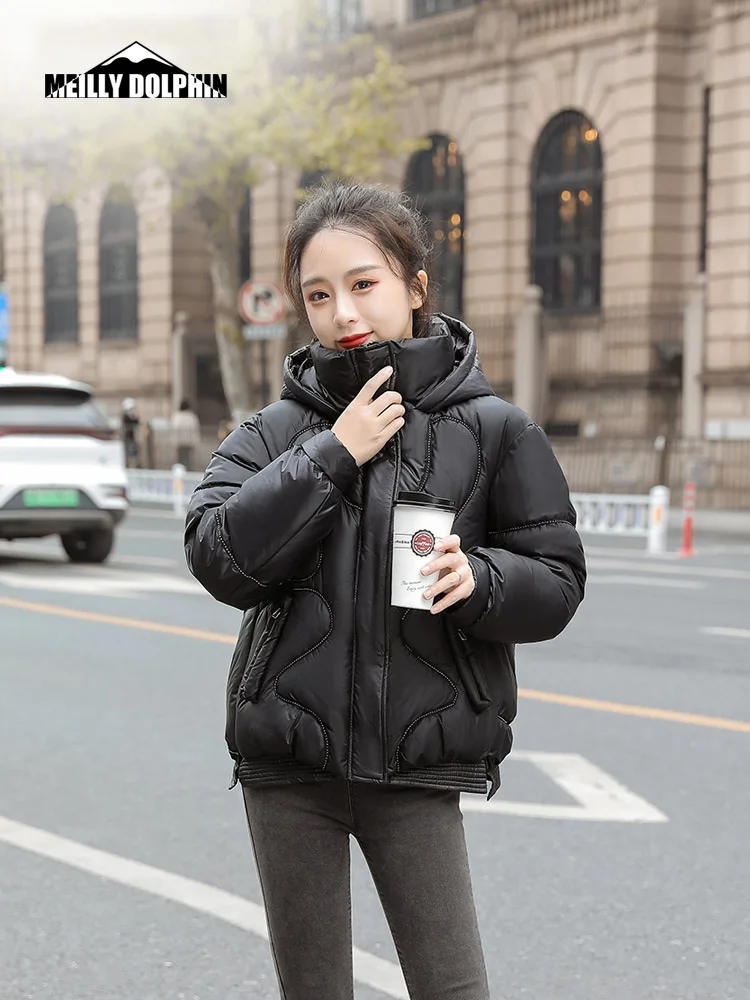 2022 Cotton Padded Winter Jacket For Women's Solid Color Puffer Female Warm Coat Outerwear Winter Short Parka Clothes