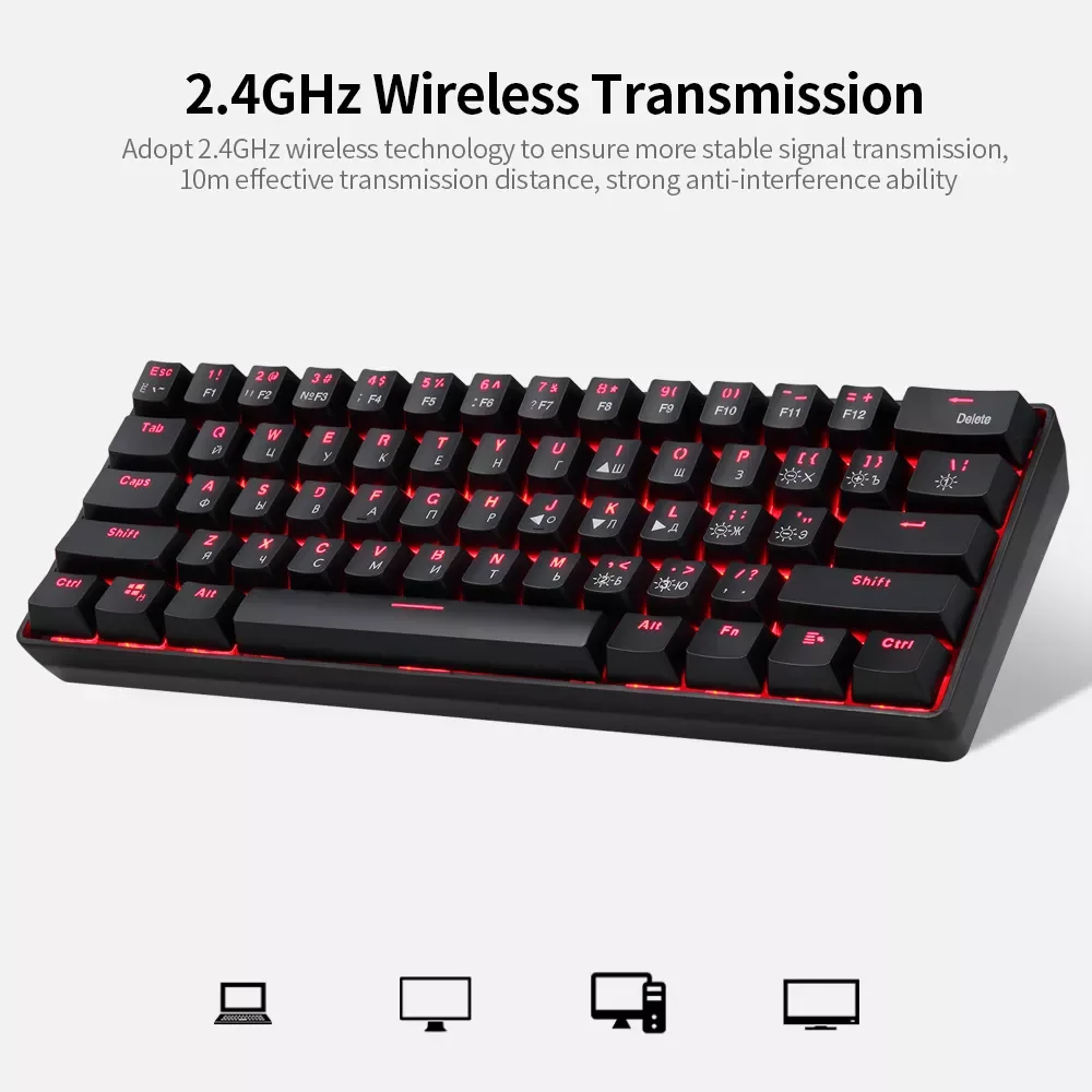 

61 Keys Mechanical Keyboard USB 2.4G Wireless Dual-mode English&Russian Keyboards with RGB Light Effect Red/Blue Switches