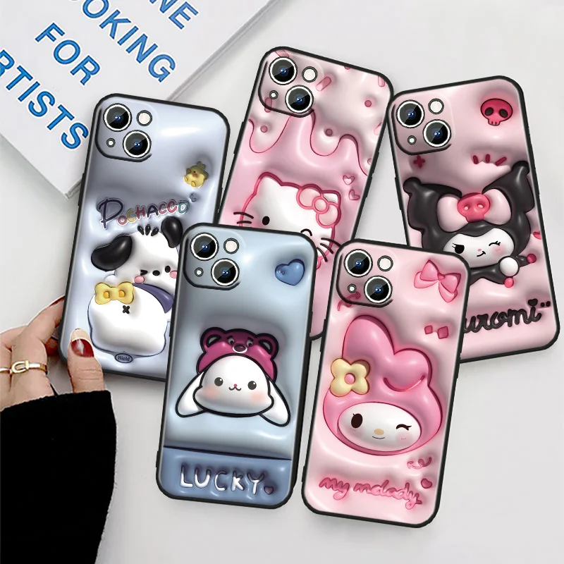 

3D Visual Effect Hello Kitty For Apple iPhone 11 Phone Case 14 13 12 XS XR X 8 7 6 6S 5 5S SE Pro Max Plus mini Black Cover