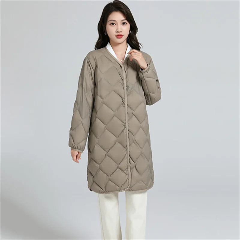 Зимняя ромбовидная сетчатая куртка большого размера с V-образным вырезом женское