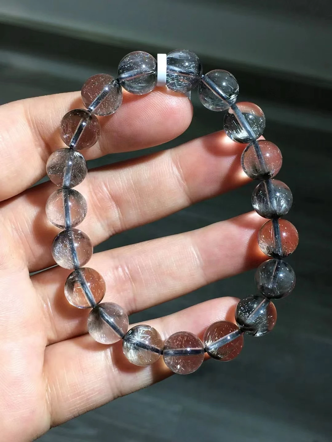 Натуральный черный Платиновый рутилированный кварцевый браслет из брукита 10 мм