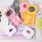 Мультяшный чехол для контактных линз, чехол для линз с милым рисунком кактуса, динозавра, клубники, с зеркалом, контейнер для хранения линз для ухода за глазами