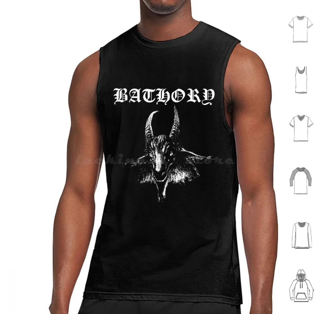

Черная металлическая майка с логотипом Bathory, майка без рукавов с надписью «Коза», логотип «Коза», черный металлический текст