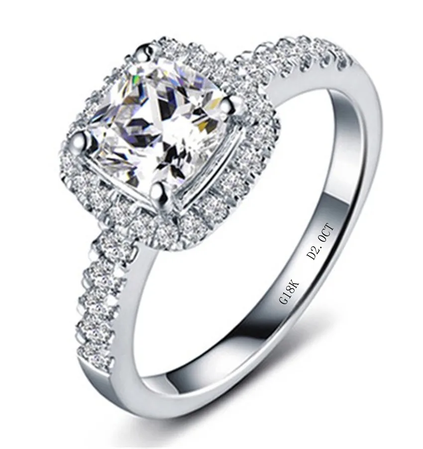 

Solid 18K White Gold AU750 Cushion Shape 2CT Diamond Engagement Ring For Women VVS1 D Color Lasting Forever Brilliant