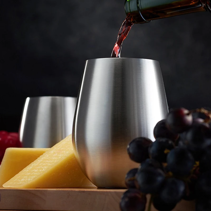 

4Pcs Wine Cups Stainless Steel Mug Stemless Wine Glasses Outdoor Camping Picnic Red Wine Cup Iced Coffee Cup Beer Mug Drinkware