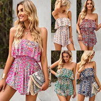 womens jumpsuit sexy outfits boho beach wide leg jumpsuit backless rompers summer strapless playsuit floral ruffle y2k dress