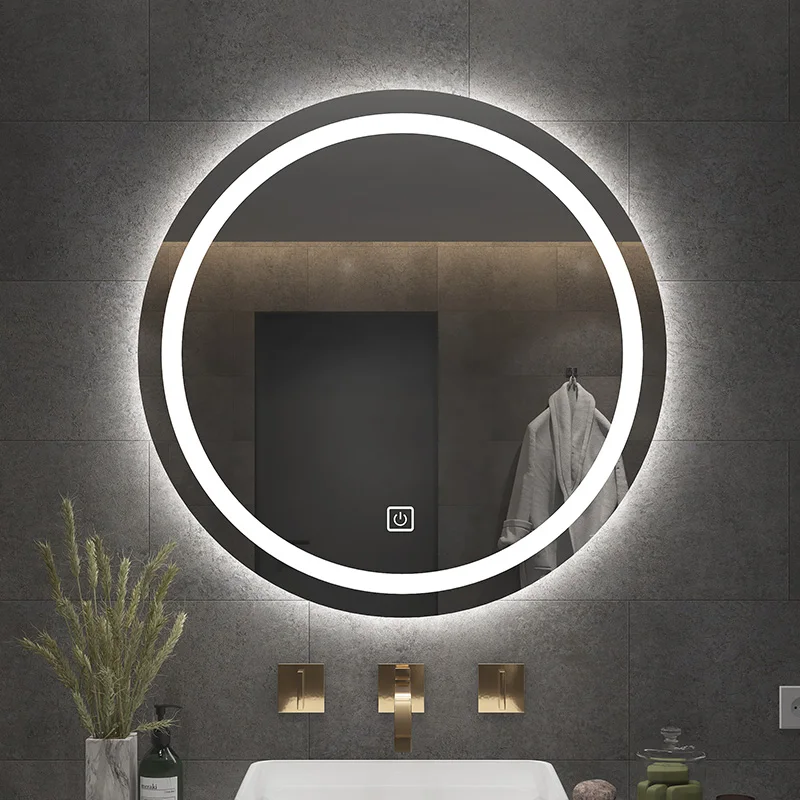 

Круглое умное зеркало в скандинавском стиле, настенное современное круглое зеркало для ванной комнаты, со светодиодсветильник кой, аксессу...