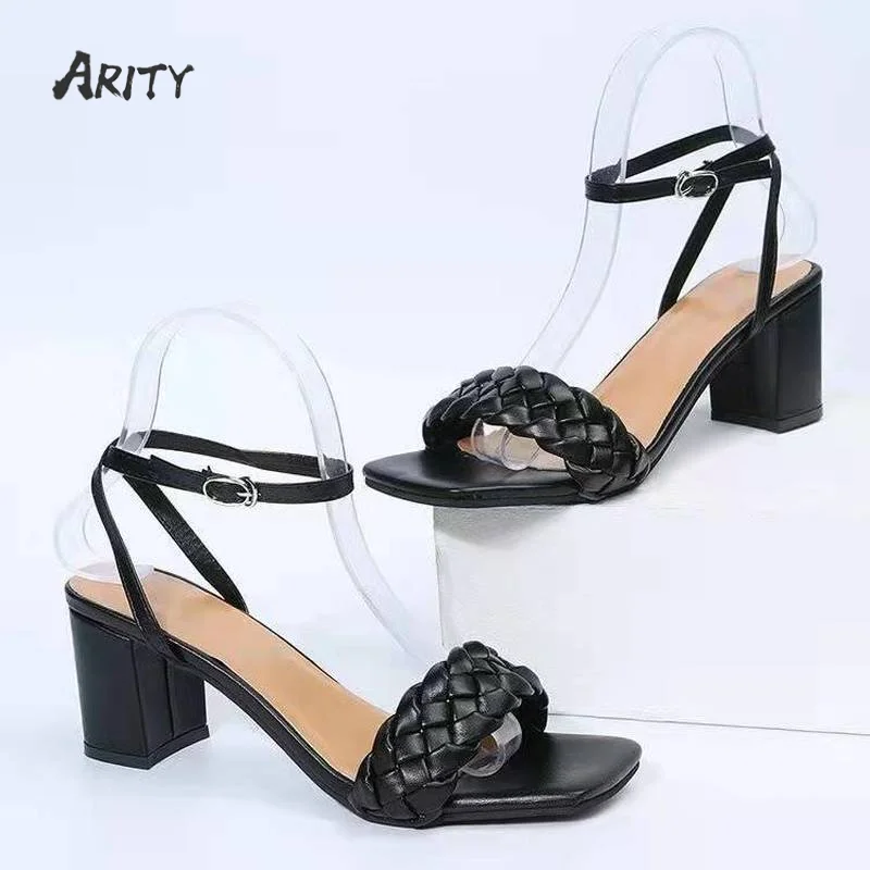 Large Size Women's  High-heeled Sandals Braided Weaven Women's Shoes Block Heel Shoes for Women Sandals Ladies Open Toe Shoes