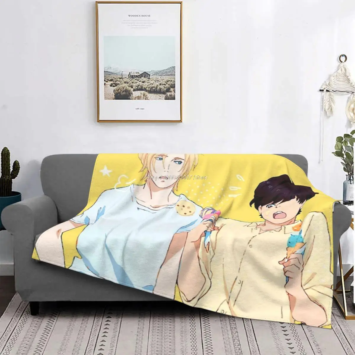 

Banana Fish Ash And Eiji Blanket Velvet Printed Ice Cream Multifunction Soft Throw Blanket for Home Outdoor Plush Thin Quilt