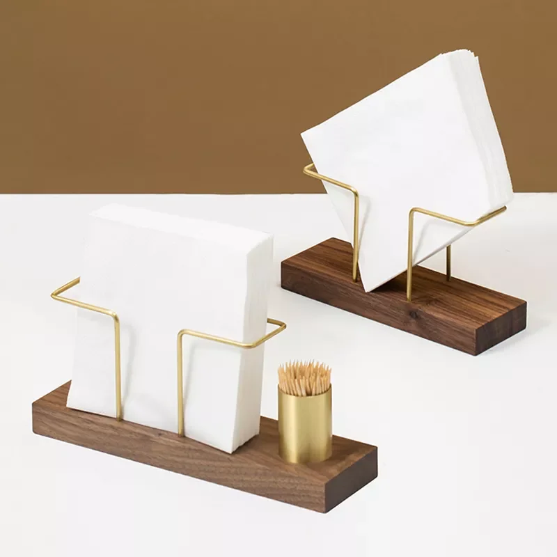 

2023 Solid Wood Tissue Holder Home Napkin Container Gold Metal Napkin Tissue Case for Hotel Restaurant Decoration Kitchen Access