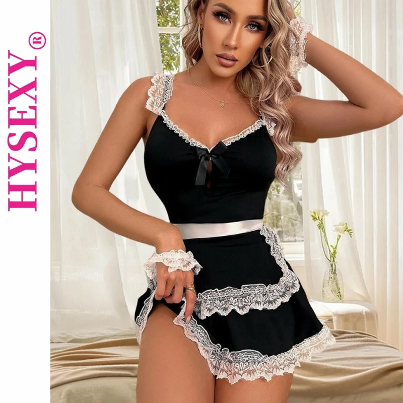 HYSEXY сексуальная униформа горничной костюм для ролевых игр женское черное платье
