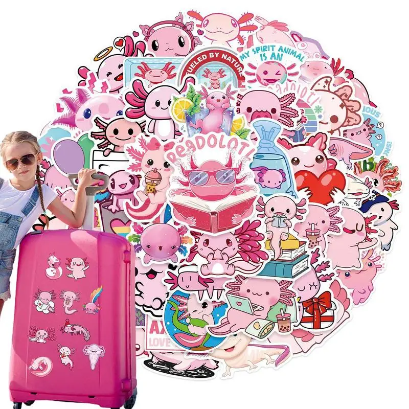 

50PCS Cartoon Cute Pink Axolotl Stickers For Kids Toys Luggage Laptop Skateboard Journal DIY Stickers Axolotl Stickers Decals