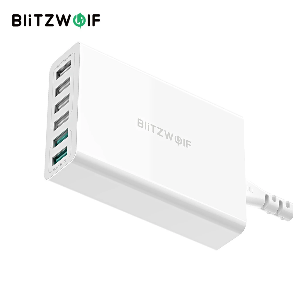 BlitzWolf BW-S15 60W 6-Ports USB Charger Dual QC3.0 Desktop Charging Station Smart Charger EU Plug Adapter for Smart Phone