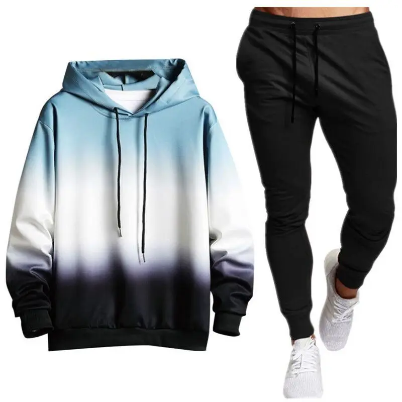 New Men Hoodies Harajuku 2022 Spring Men's Casual Sweatshirts +Pants Hip Hop Streetwear Male Hooded Pullover Tops Gradient