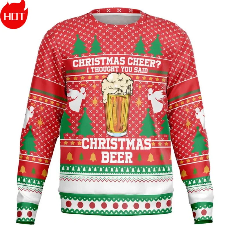 Merry Christmas 3D Printed Sweatshirts Happy Drink Beers Graphic Ugly Sweaters Fashion New In Mens Clothing