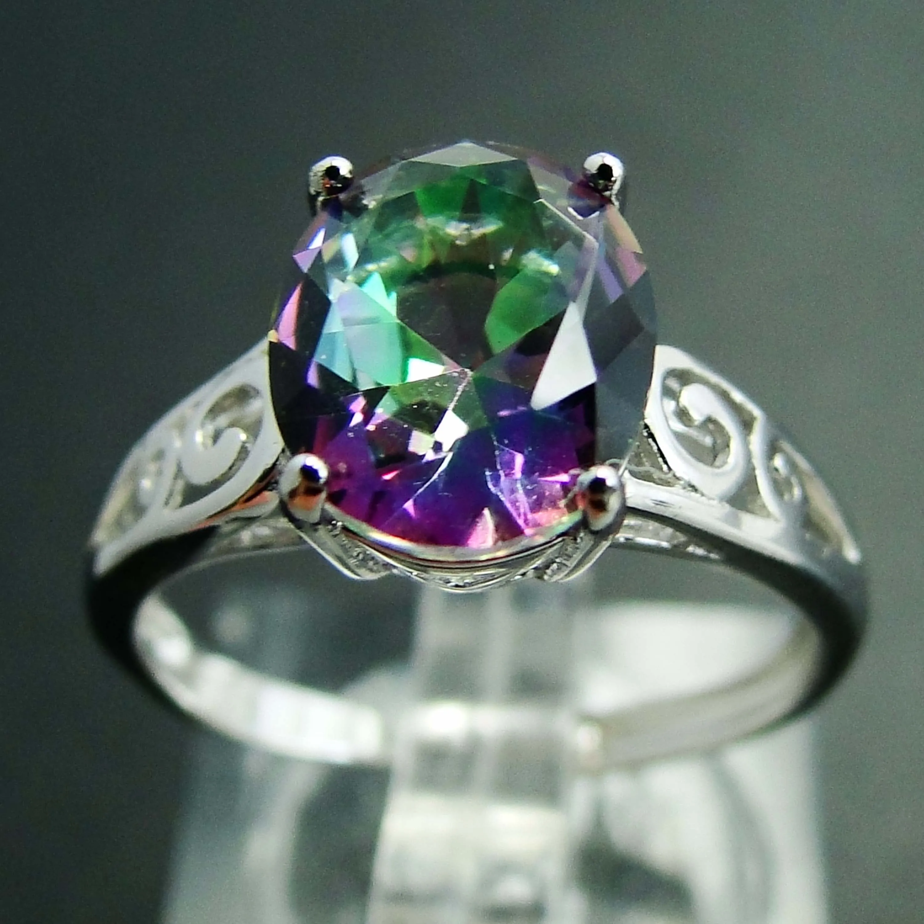 

New Arrivals Rainbow Mystic Topaz Ring & Tanzanite CZ In 925 Sterling Silver Engagement Wedding Women Rings For Gift