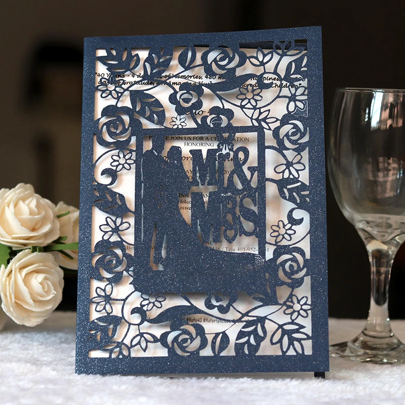 

10pcs Wedding Invitations Bride & Groom Romantic Invitation Card Laser Cut Greeting Cards Gift Card Customization for Party Dec