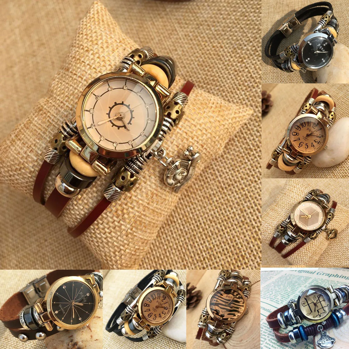 

Retro Women Bracelet Watch Leather Strap Quartz Wristwatches Handsome Round Men's Watches Fashion Male Clock Couple montre femme