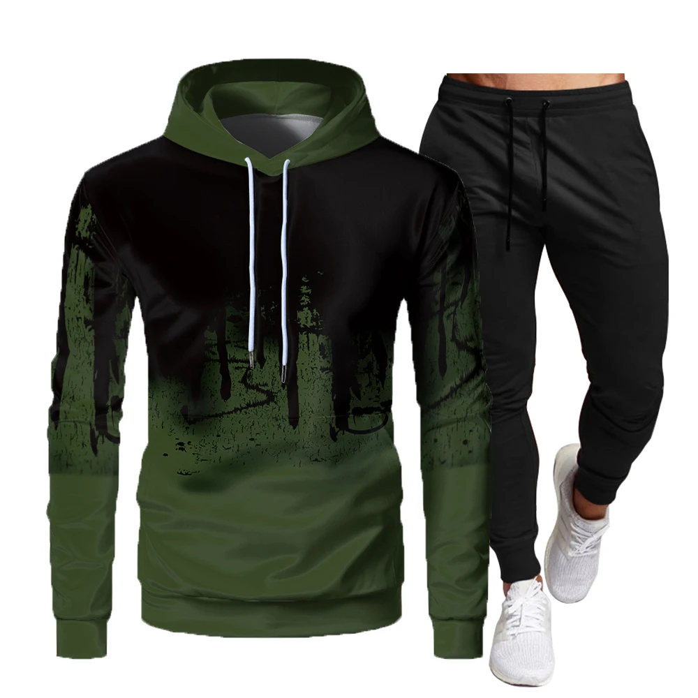 Men's Tracksuit ​Set Hoodie + Pants 2021 Autumn  Winter Fleece Warm Sportwear Homme Streetwear Suit Men Clothing