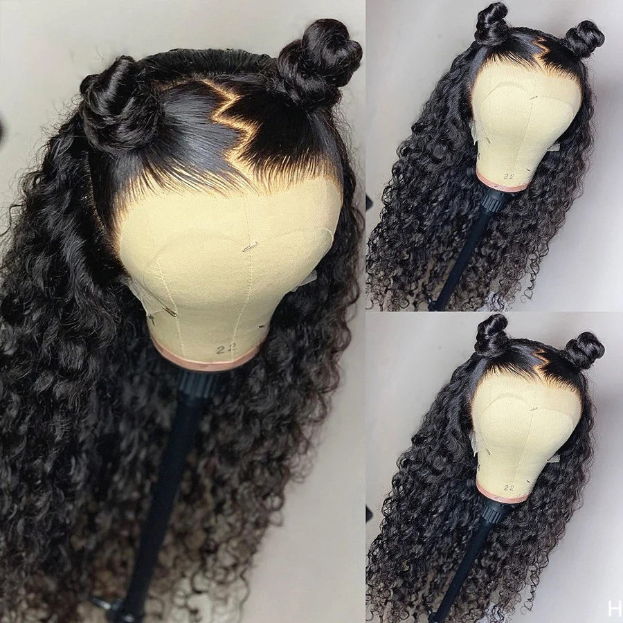 

Glueless Preplucked 26 Inches Long 180%Density Natural Black Kinky Curly Lace Front Wig BabyHair Heat Temperature Daily Cosplay