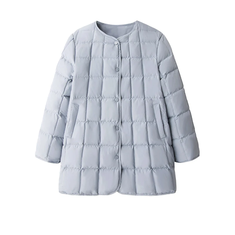 Design Thin 2023 Spring Jackets for Women  90%  White Duck Down  Casaco Feminino Inverno  Covered Button  Pockets  Parkas