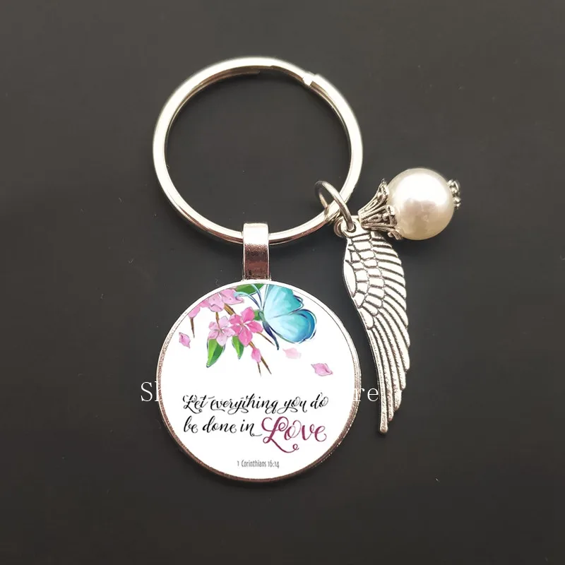 Новые модные ключницы с библейскими цитатами, ручной работы стеклянное кольцо, цитаты из Писания, духовные украшения для женщин и мужчин, христианские подарки.