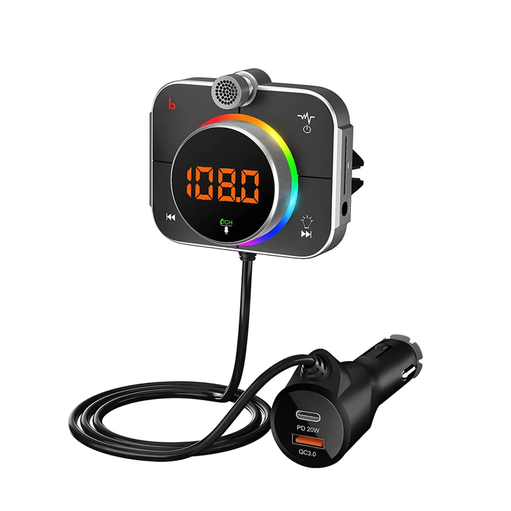 

Car Bluetooth 5.0 MP3 Player AUX Audio Lossless Sound Music Receiver Handsfree Call FM Transmitter PD20W QC3.0 Fast Charger Mic