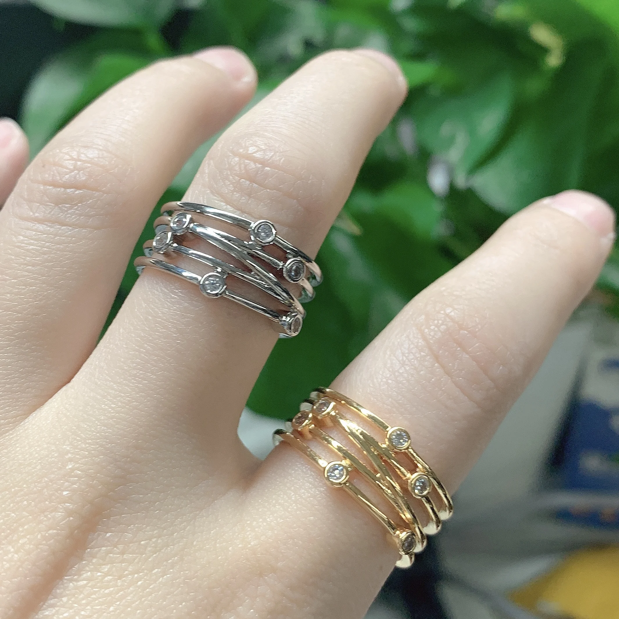 

Multilayer Winding Line Zircon Rings For Women Open Adjustable Stainless Steel Geometry Ring 2022 Trend Jewerly anillos mujer