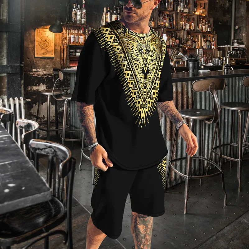 Summer Men T Shirt Set Fashion Gentleman Short Sleeve Tshirts Shorts Oversized Clothes Casual Streetwear Beach Shorts Hawaii