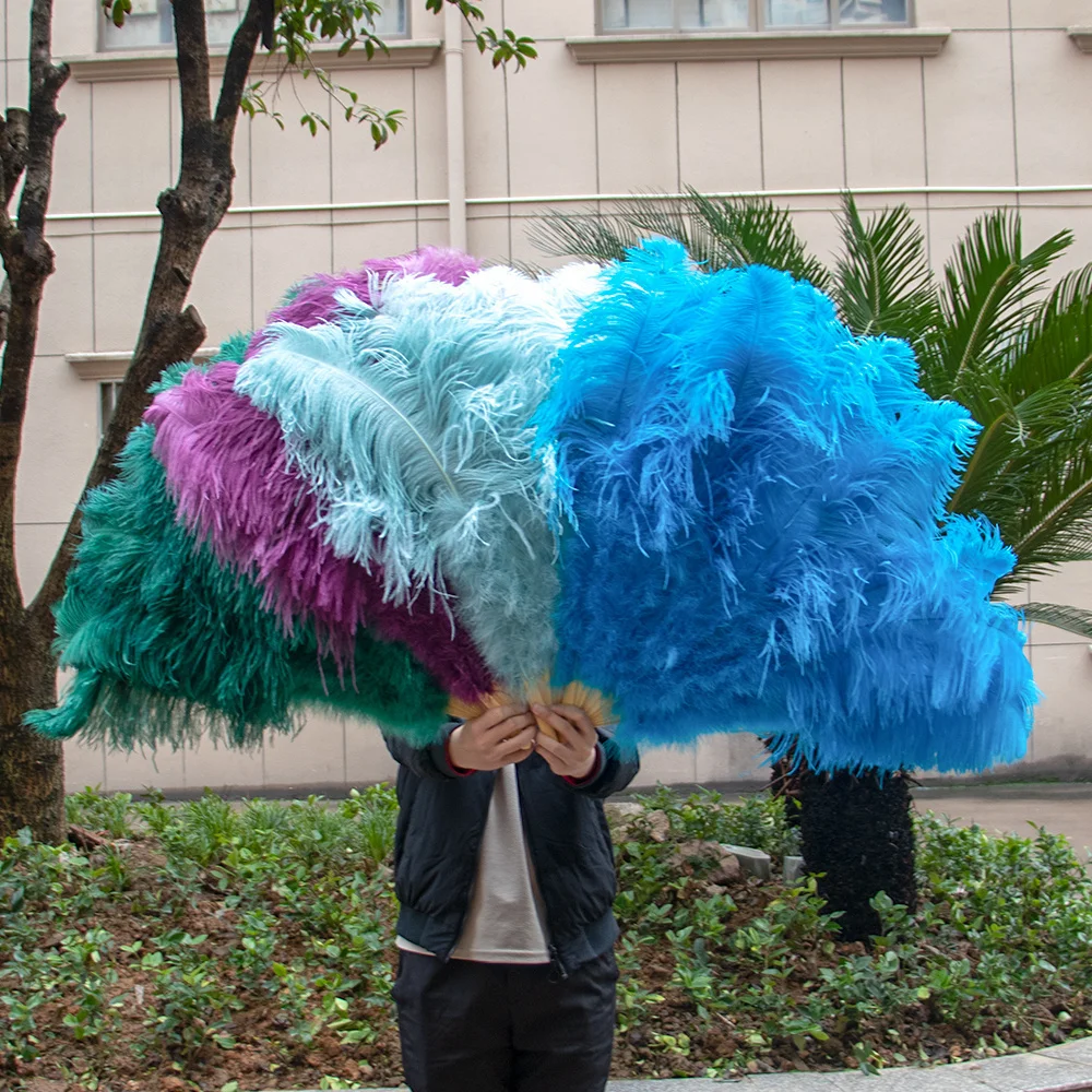 

1PCS White Ostrich Feathers Fan Big White Fan Wedding Party Dance Performance Decor Hand Held Folding Celebration Fanning