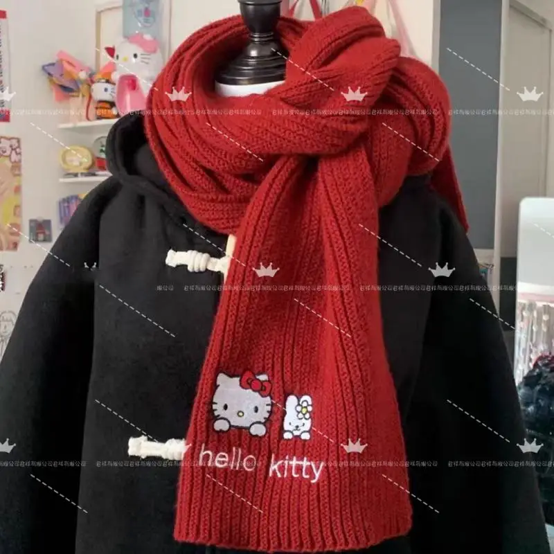 

Sanrio Anime Hello Kitty Kawaii Cute Cartoon Ktcat Warm Scarves Autumn Winter Fashion Knitted Shawls Kids Gift