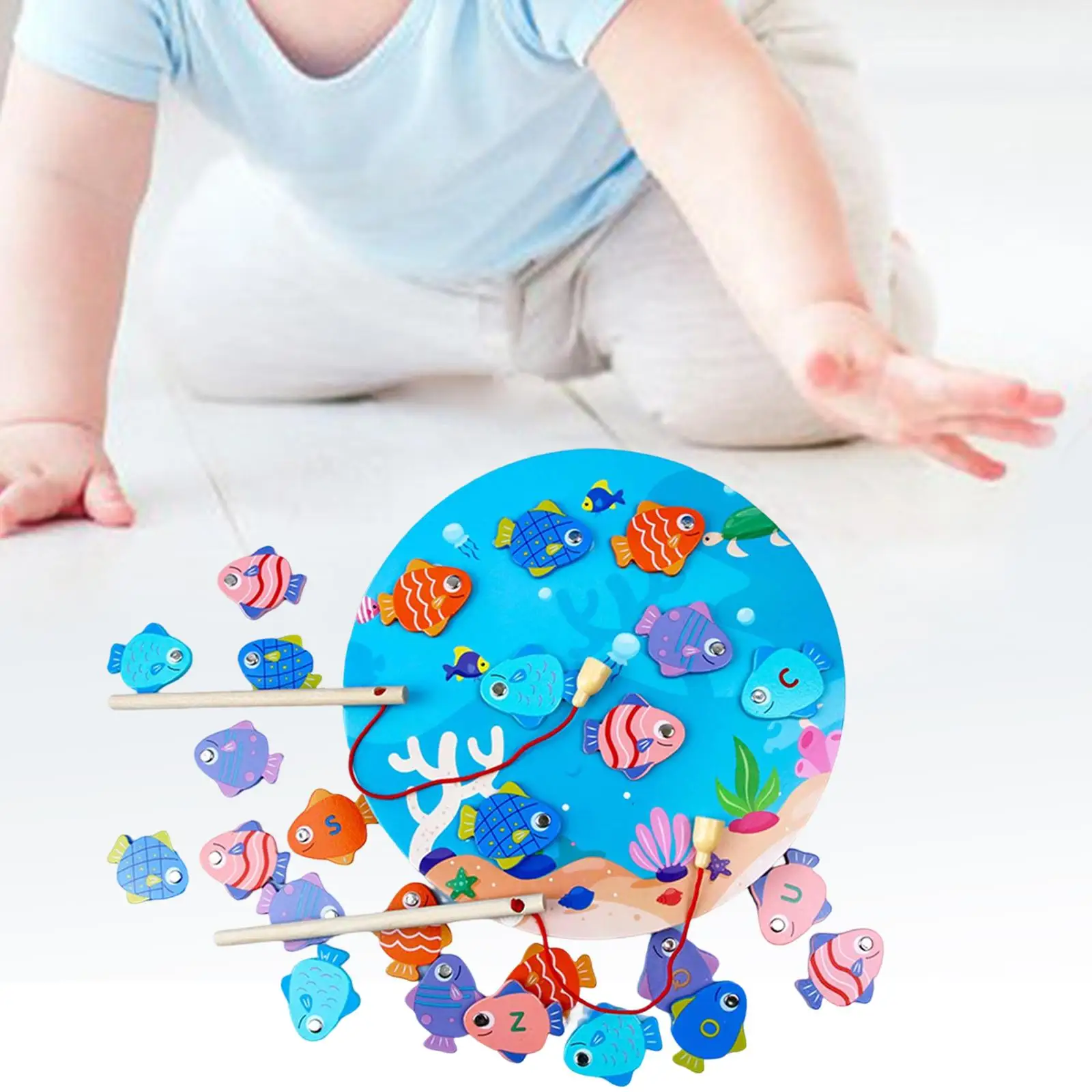 

Wooden Magnetic Fishing Game with 2 Pole Educational Toys Fish Catching Counting Games Puzzle for Boys Girls Children Toddler