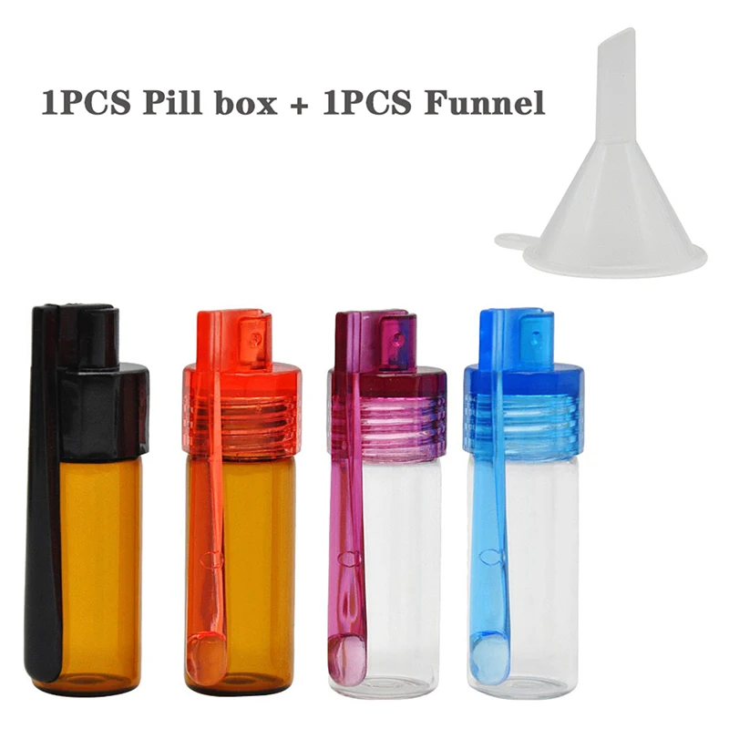 

36mm/51mm Glass Snuff Snorter Bottle Pill Box With Plastic Snuff Spoon
