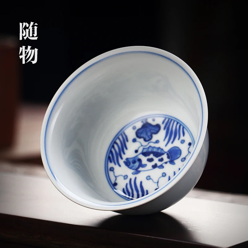 

Blue and White Porcelain Inner Color Master Tea Cup Jingdezhen Ceramic Tea Bowl Tea Cup Large Personal Dedicated Kung Fu Single