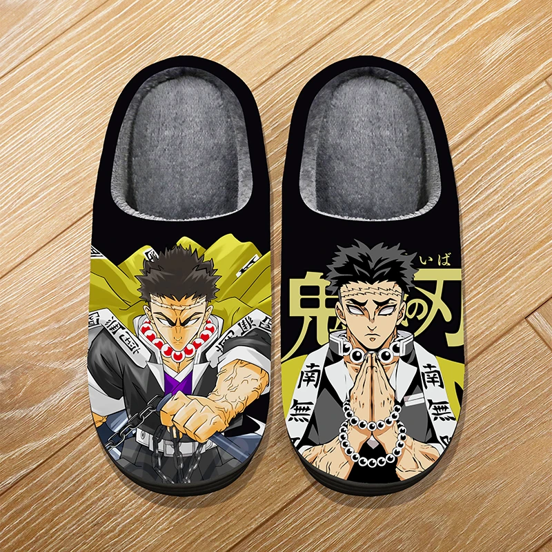Custom Size Winter Soft Warm Cartoon Slippers For Adult Kids Anime Demon Slayer Iguro Obanai Cosplay Indoor Cute