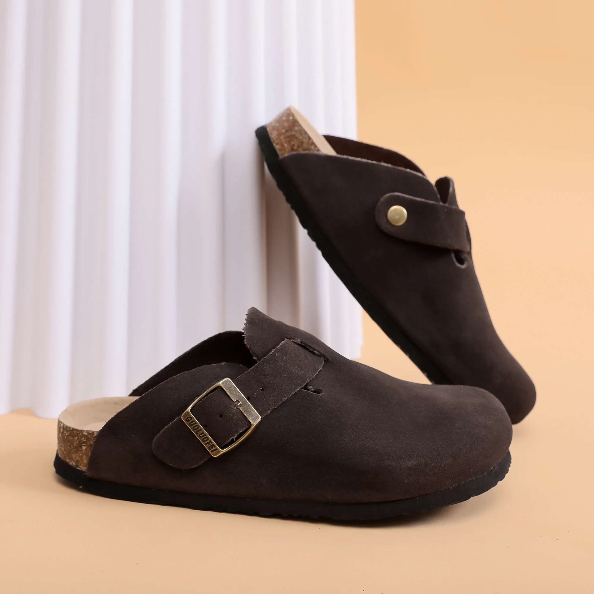 2023 Spring Women's Closed Toe Slippers Cow Suede Leather Sandals For Women Men Fashion Mule Clog Slides 35-46