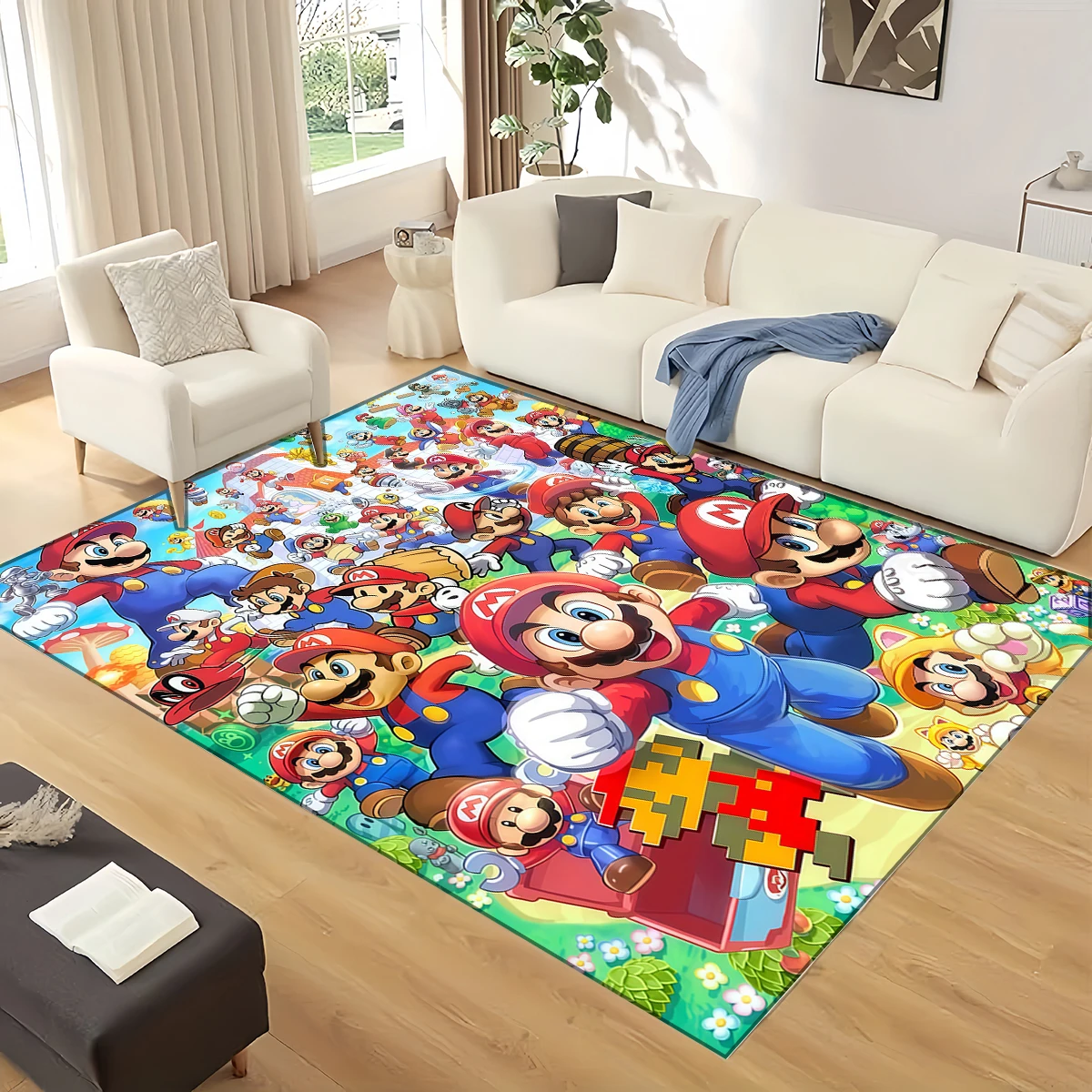 Фото Ковер Sanrio Super Mario с героями мультфильмов для гостиной, спальни, домашнего дивана, украшение для детей, нескользящий напольный коврик для игр, Рождественский подарок №3