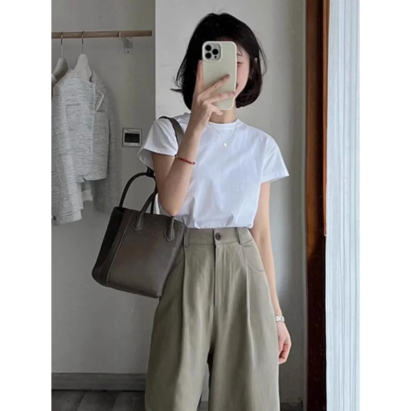 Элегантная белая футболка с плечами повседневные брюки-клеш стильный костюм