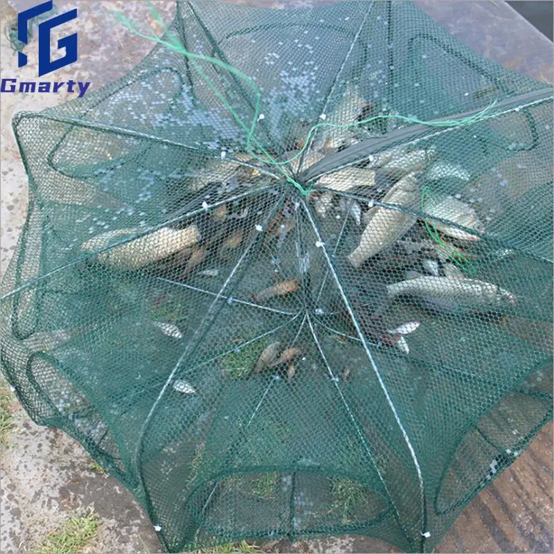6 Holes Portable Folded Hexagon Fishing Net Network Casting Crayfish Catcher Fish Trap Shrimp Catcher Tank Cages Mesh Nets