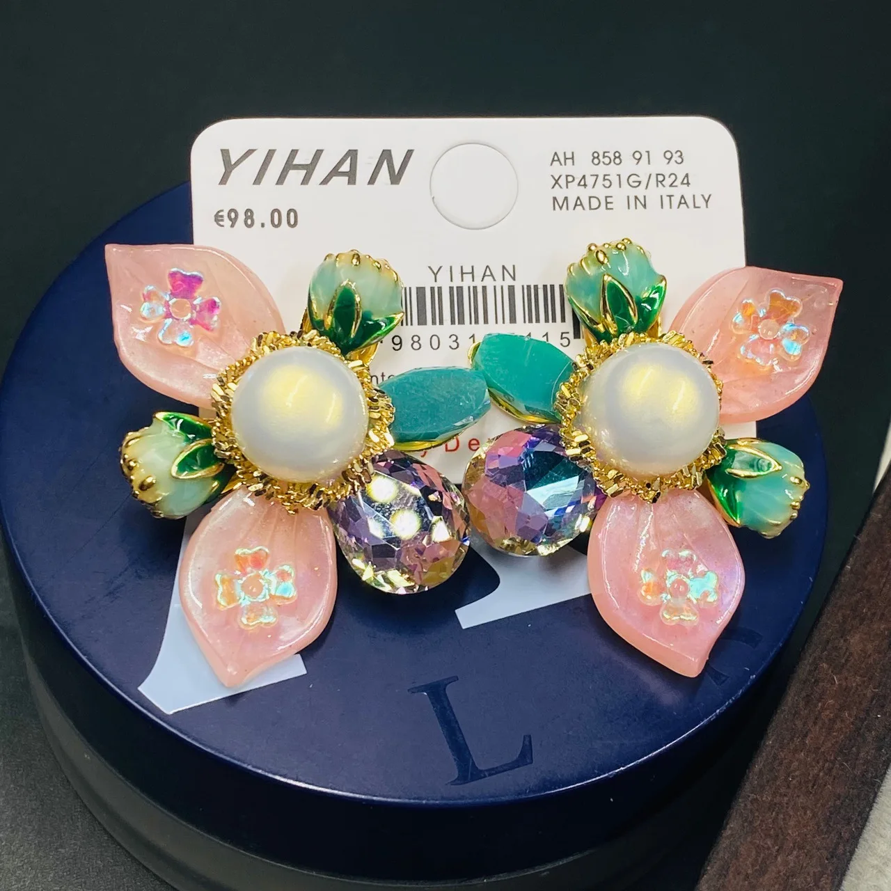 

New glazed petal freshwater pearl fashion pink flower stud earring exaggerate large size summer baroque vintage jewelry