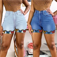 2022 new women shorts vintage embroidery butterfly denim shorts femmes casual fashion slim stretch tight short jean oversize 3xl